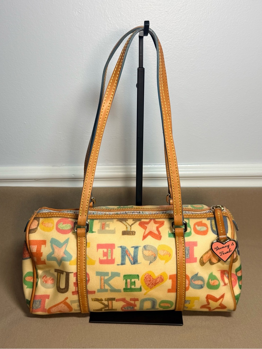 Vintage Y2K Dooney & Bourke Rainbow Doodle Print Barrel Bag